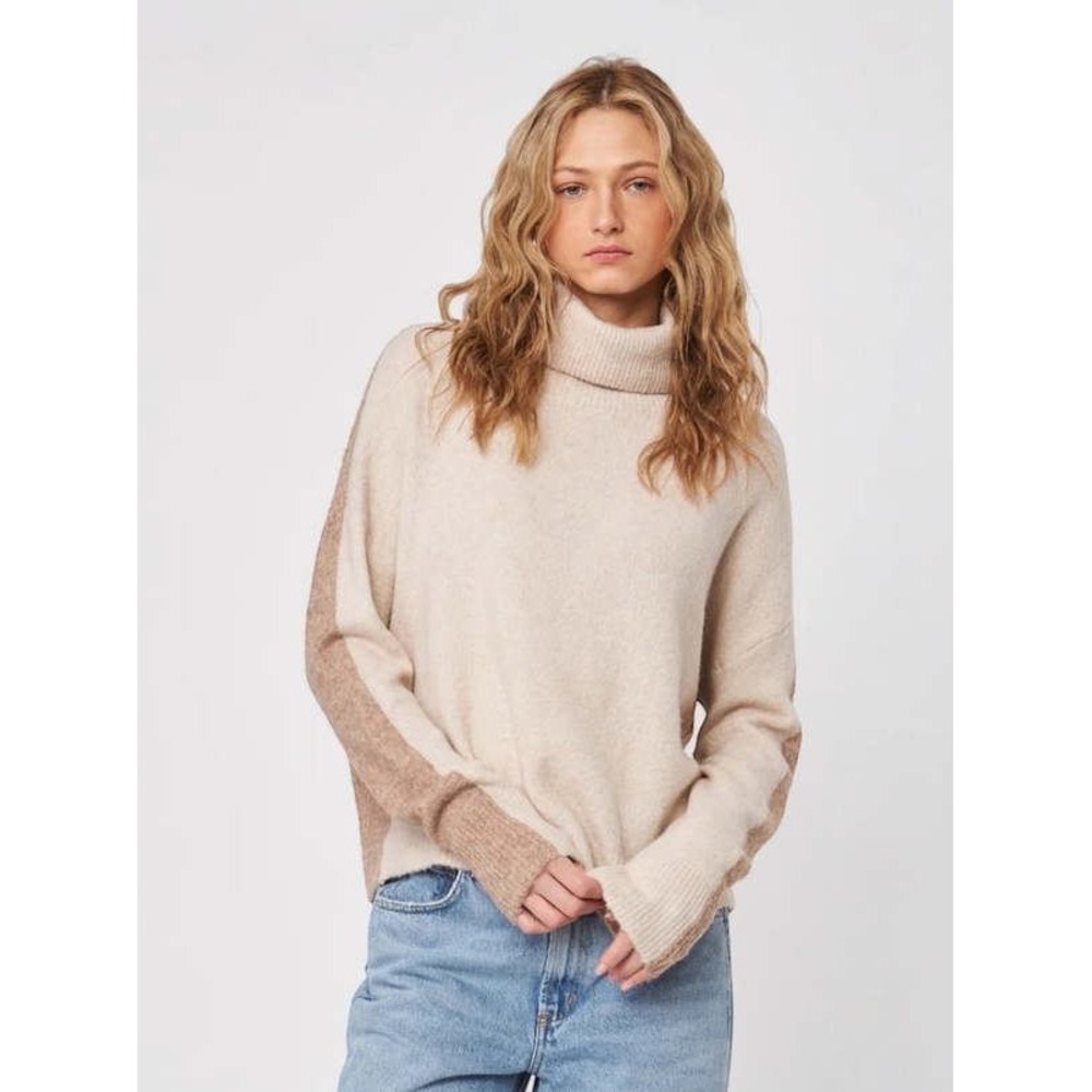 John + Jenn Tino Color-Block Turtleneck Sweater Cream Tan Medium